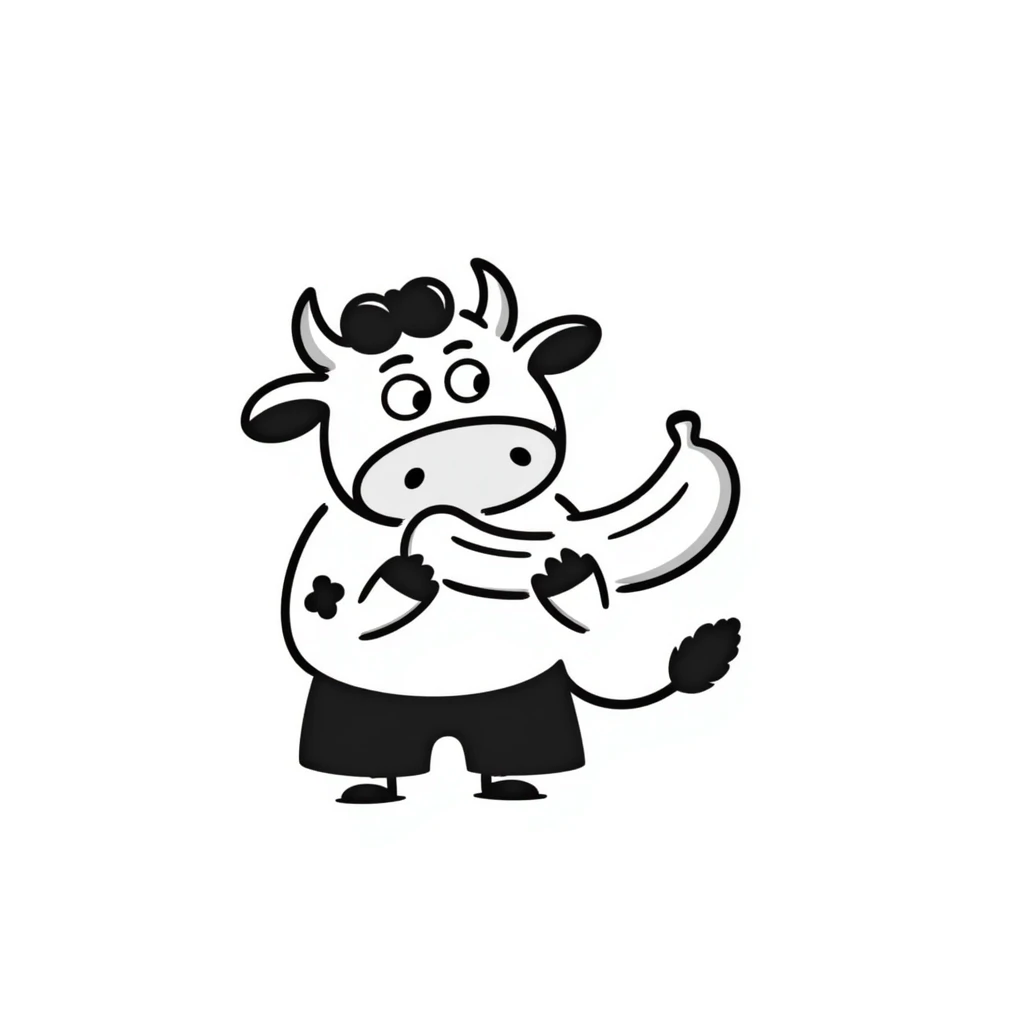 vaca comendo banana, hand drawn doodle style emoji