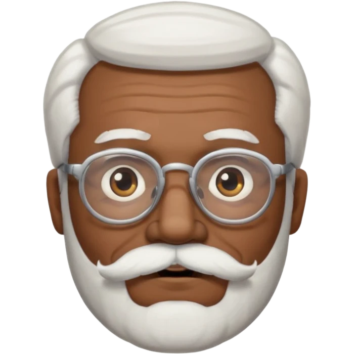 An elderly man emoji with medium-dark skin tone, white hair on the sides, glasses, thick eyebrows, and a white mustache and beard. emoji