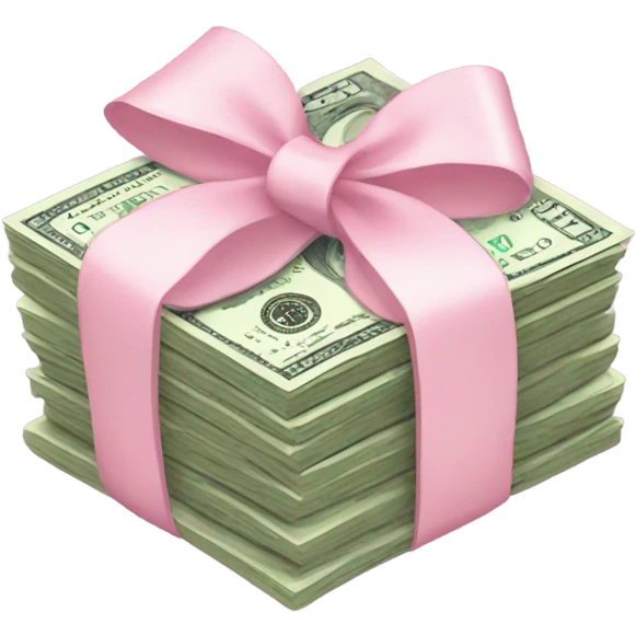 a stack of money with a light pink bow wrapped around it  emoji