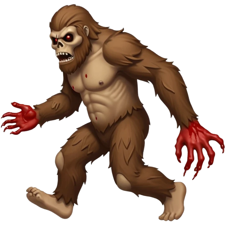 An angry sasquatch running full speed to the right in "blitzkrieg" mode. In the style of you bleeding skull art. Needs to be running in the opposite direction with bloody hands and feet emoji