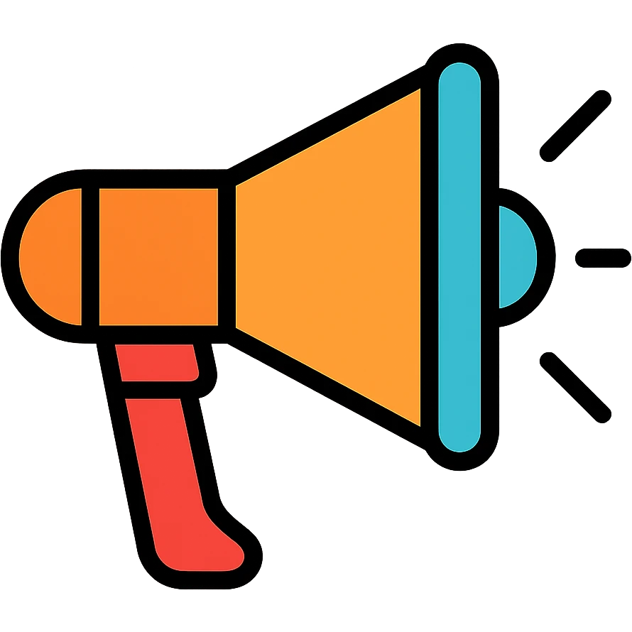 A megaphone or bullhorn with handle, colorful icon showing an announcement device emoji