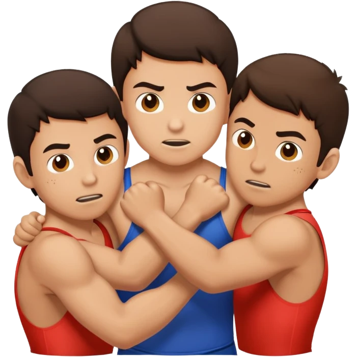 Three young brunette brothers wrestling each other emoji