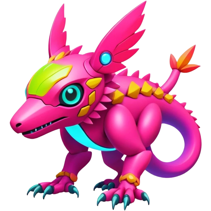Tropical futuristic lush warm-colored modern colorful neon-colored cyber-Fakémon-Digimon-Trico-creature emoji