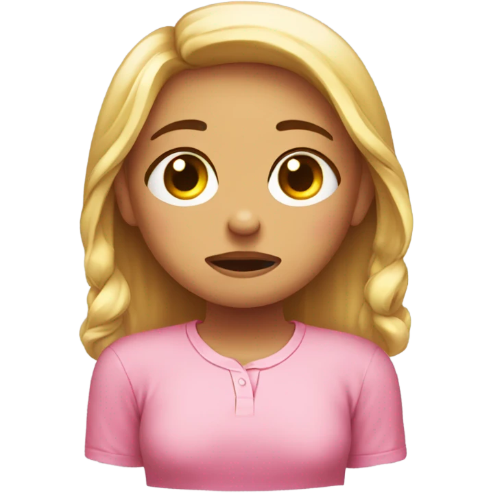 blionde girl crying tears of sadness. pink shirt emoji