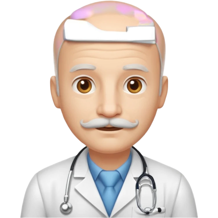 doctor emoji, friendly, white mustache, advanced baldness, kind expression emoji