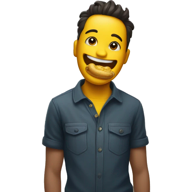 smiles with a yellow bone in his hand and puts it in his mouth emoji