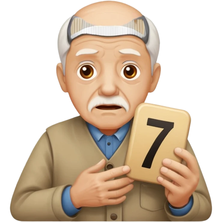 generate iphone emoji of a old gguy hold '7' and '11' numbers on hands scaried emoji