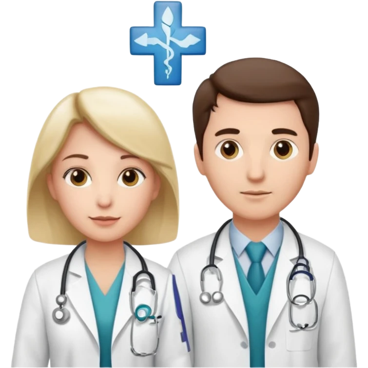 Female doctor and male doctor with medical symbols emoji