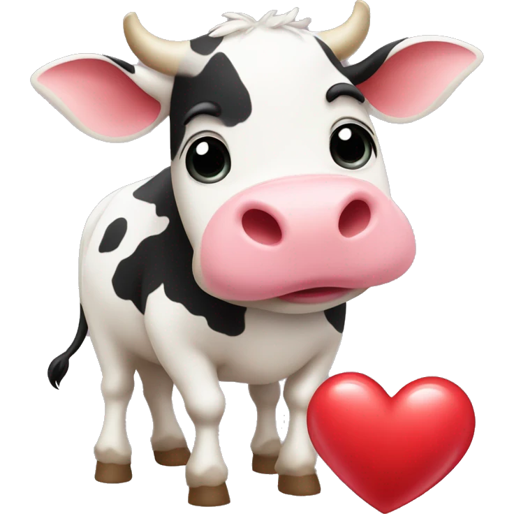 Create an emote of a cute cow holding a heart emoji