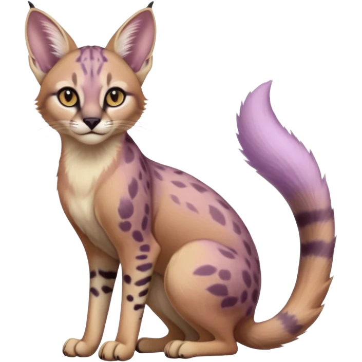 Realistic wild real life cute cool beautiful gorgeous floral pastel-lilac-violet-lavender caracal-serval-civet-genet-hybrid-animal-Fakémon-fursona photo IRL outside (full body) emoji