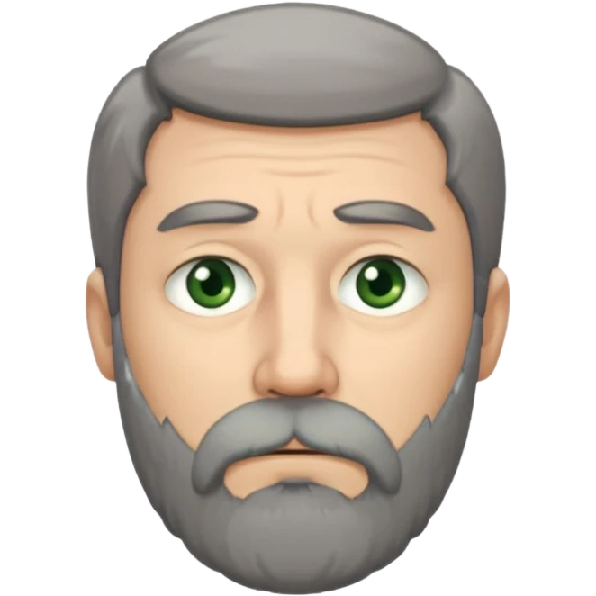 Greenish grey eyed adult man with sad eyes, poor short dark grey hair and a very long beard hanging. Pale skin. He's serious and looks tired. Make sure his hair and beard are both dark grey. emoji