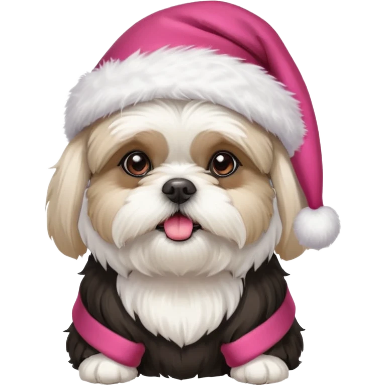 one little white all over shih tzu dog with pink santa hat and one mostly white with black havanese dog wearing a red santa hat emoji