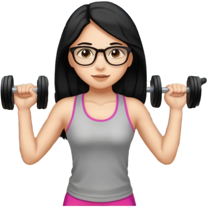 girl with long black hair, brown eyes, wearing glasses and working out in the gym emoji