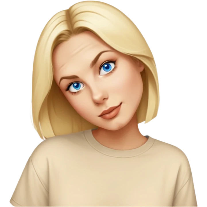 female, wearing oversized beige tshirt emoji