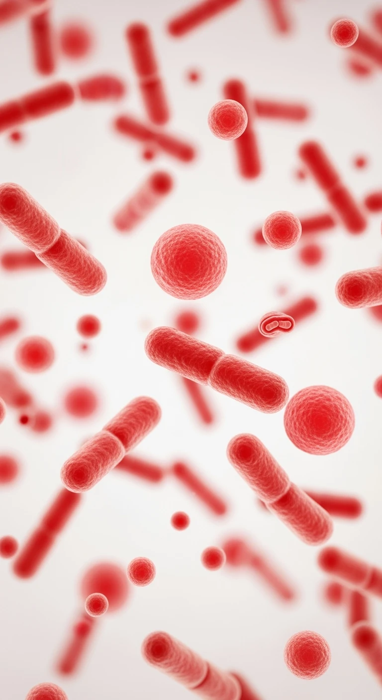batteri intestinali rossi fluttuano in aria, iperrealistici 4k, sfondo bianco
 emoji