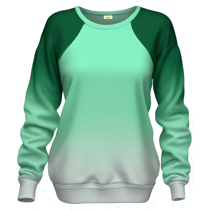 Hyper Realistic isolated cold shoulder mint green and forest green ombre long sleeve tunic sweat shirt . emoji