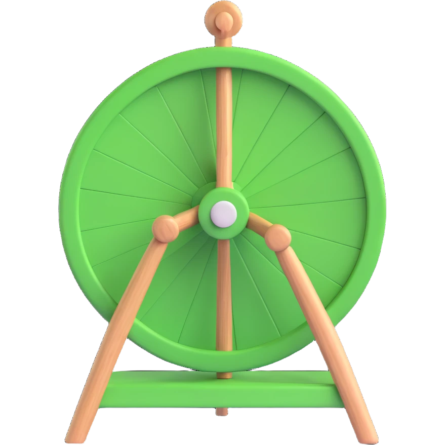 A 3D cartoon-style spinning wheel with alternating green and white sections emoji