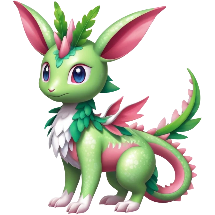 Shiny Exotic Cute Majestic Ethereal Sparkly Flygon-Sylveon-Shaymin-Meganium-Hybrid-Creature with white pattern-markings emoji