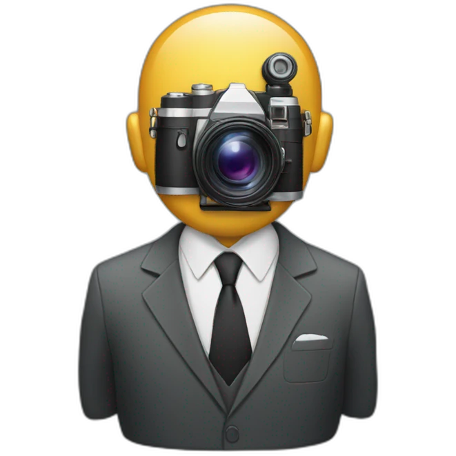 Man in a suit with film camera for a head emoji