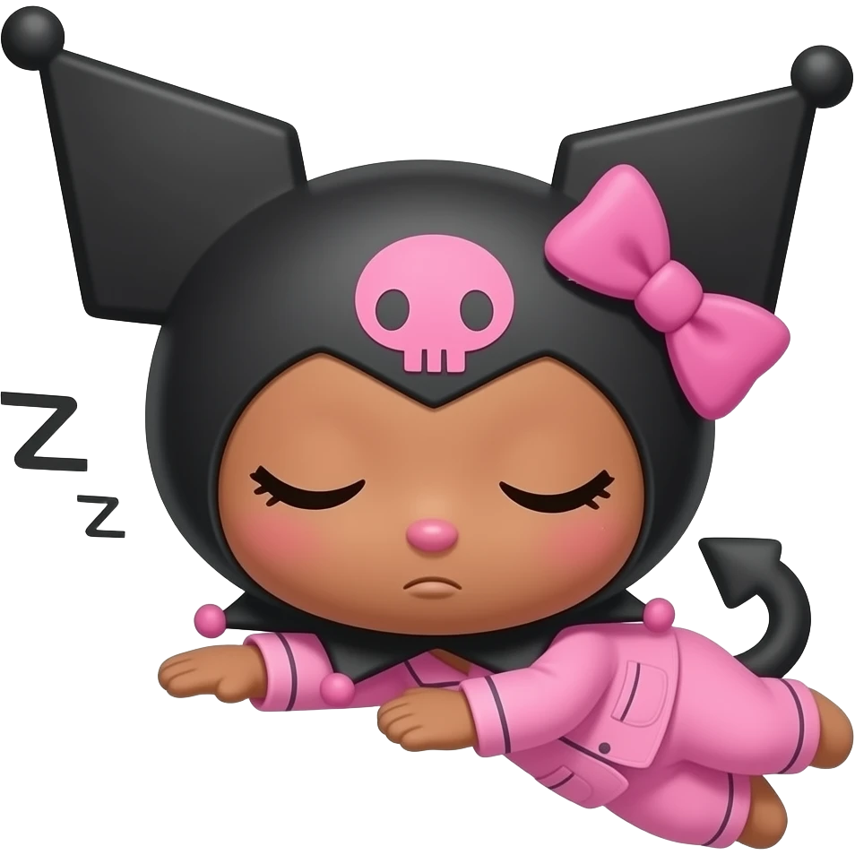 brown skin tone kuromi in hot pink pajamas falling asleep emoji