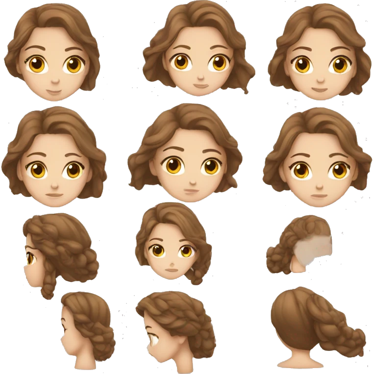 white girl, brown hair, thinking emoji