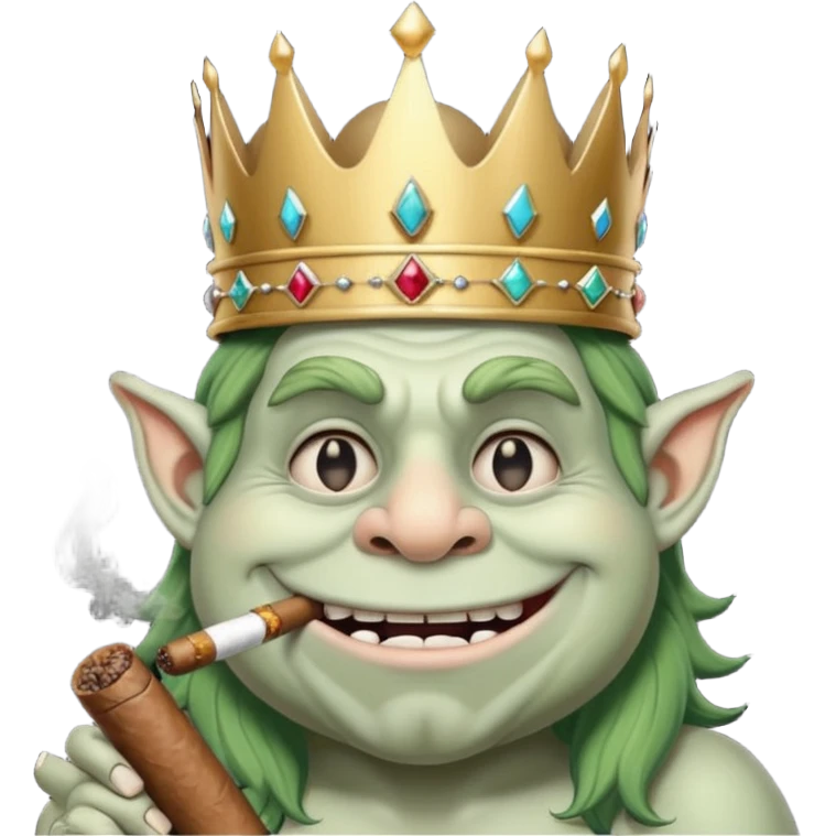 Troll face meme smoking a cigar  and wearing a crown￼ emoji