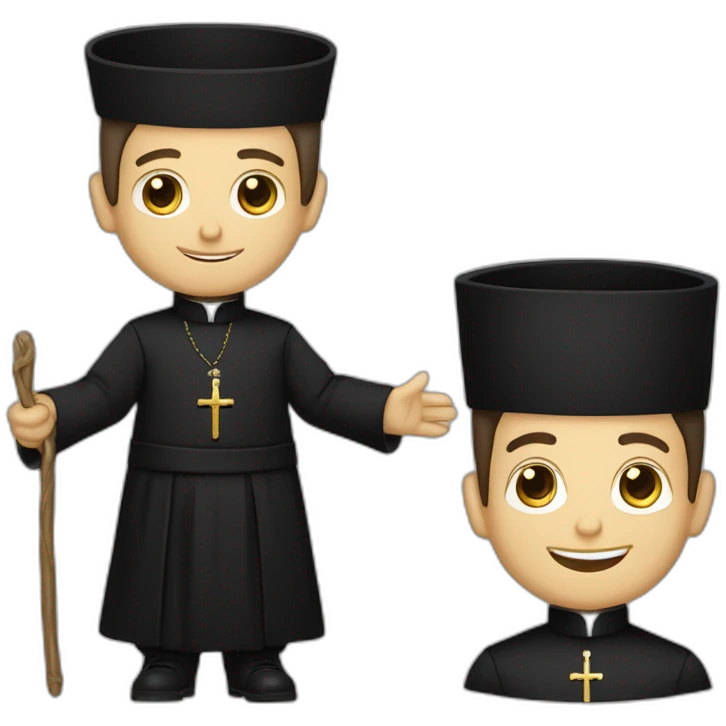 Don Bosco in a black priest suit using a sacerdotal biretta emoji