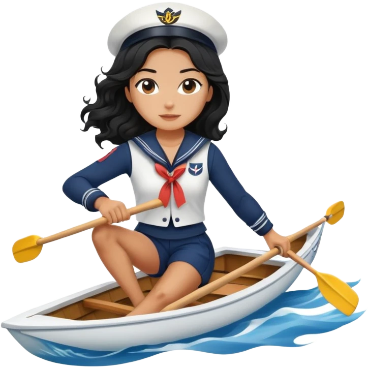 black long wavy hair girl rowing as a professional sailor emoji