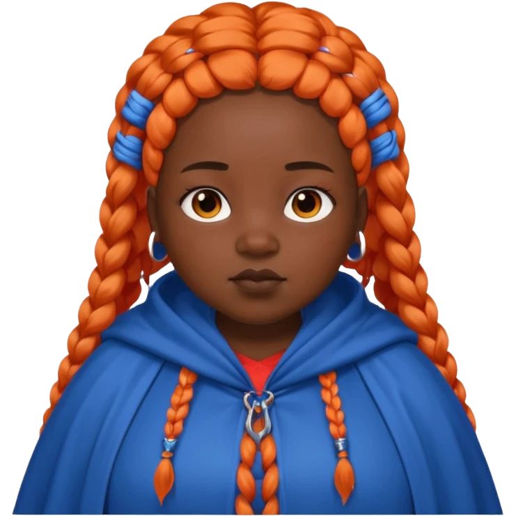 red orange braids hair girl, black skin, fat, wear blue cloak emoji