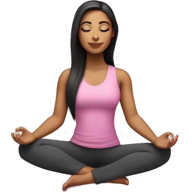 Realistic Hispanic girl with long straight hair and makeup  wearing pink doing yoga sitting on yoga mat  emoji