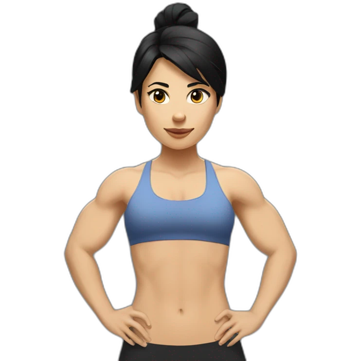 crossfit woman with black hair, white and doing lowering emoji