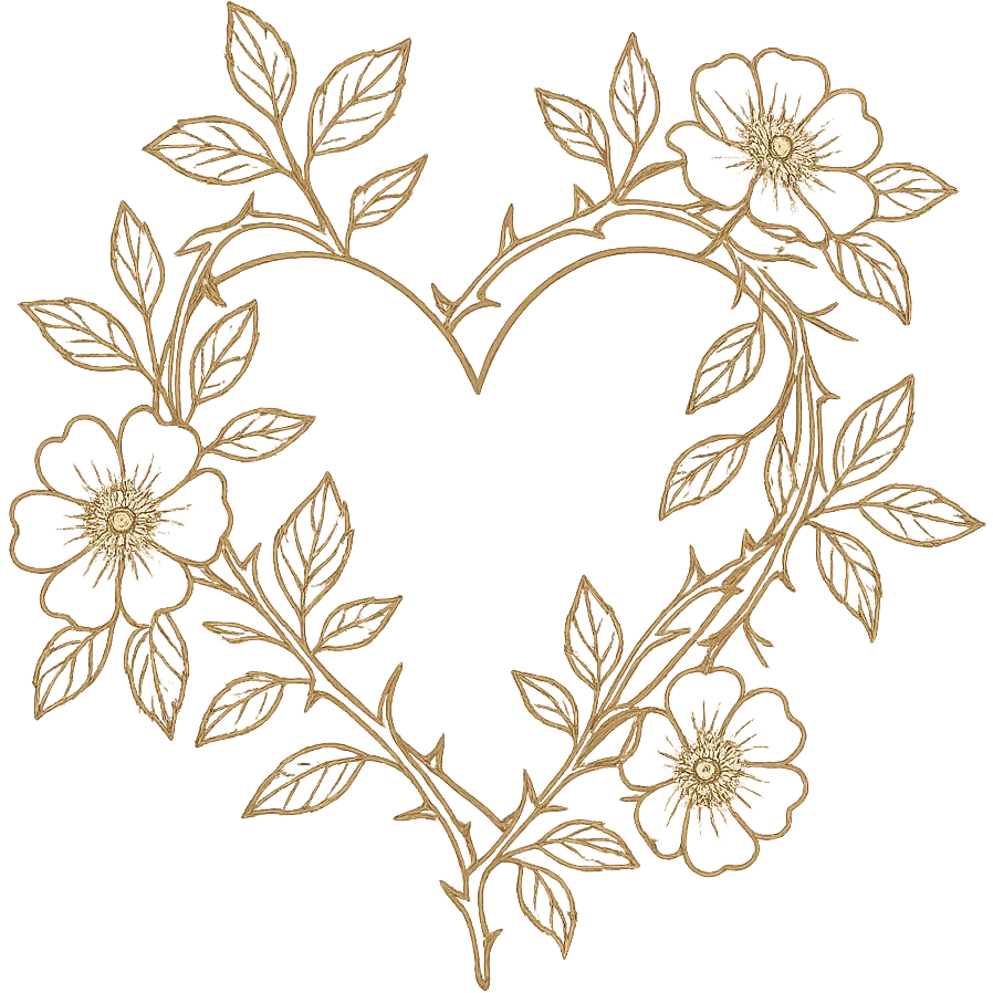 heart with a wild rose thicket theme, clean digital illustration emoji
