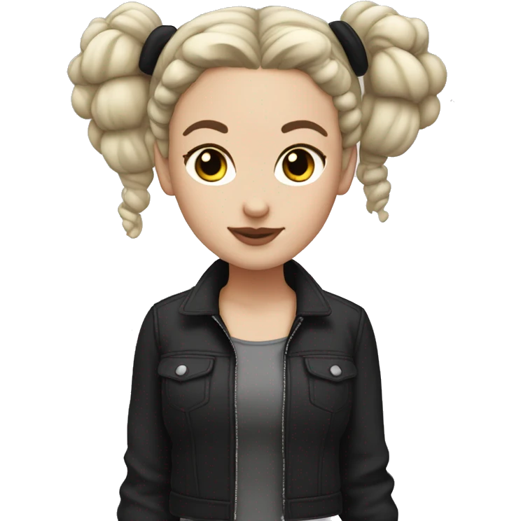 White girl with black tousled space buns emoji