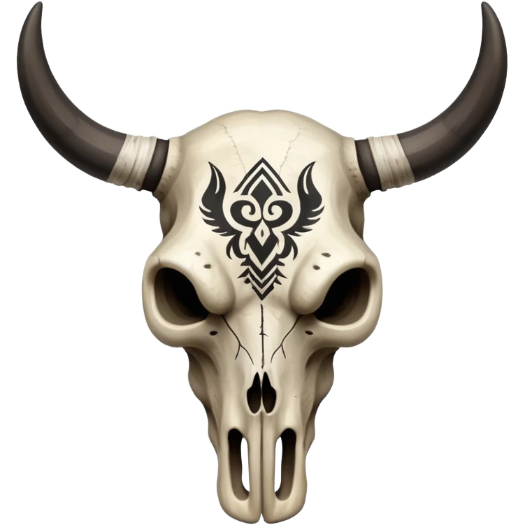 A bull skull with black tribal markings painted on it  emoji