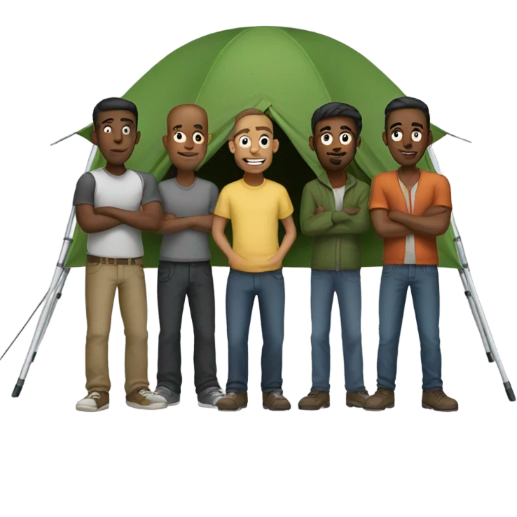 7 guys standing around a tent emoji