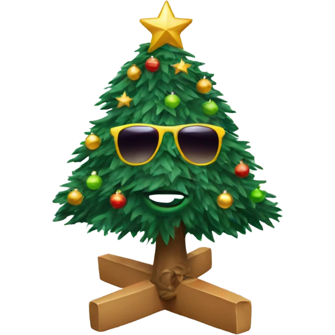 A Christmas tree with sunglasses emoji