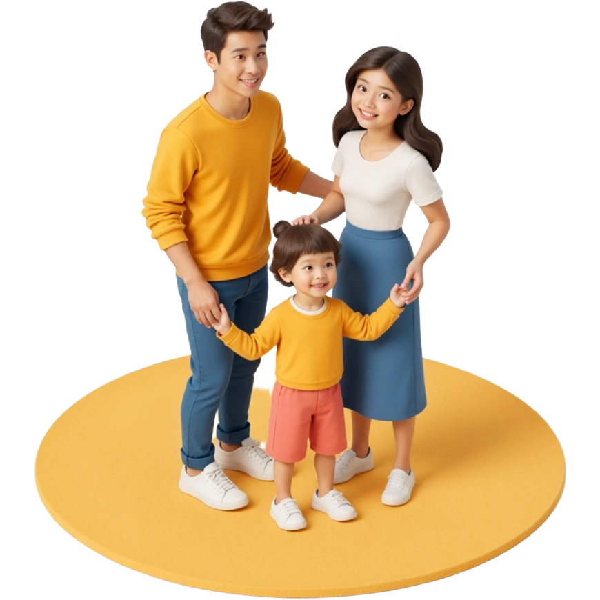 2d flat front view of a family of 3, dad, mom, child front center emoji