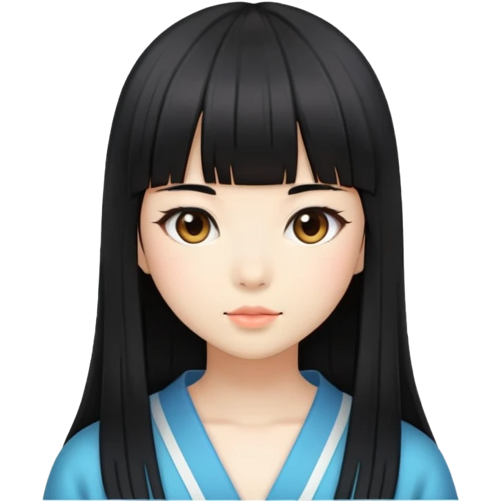 Japanese girl with straight bangs and long straight black hair emoji