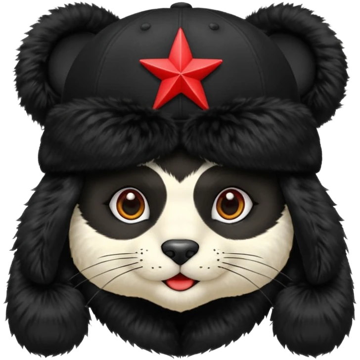 Black ushanka with a red star on it emoji