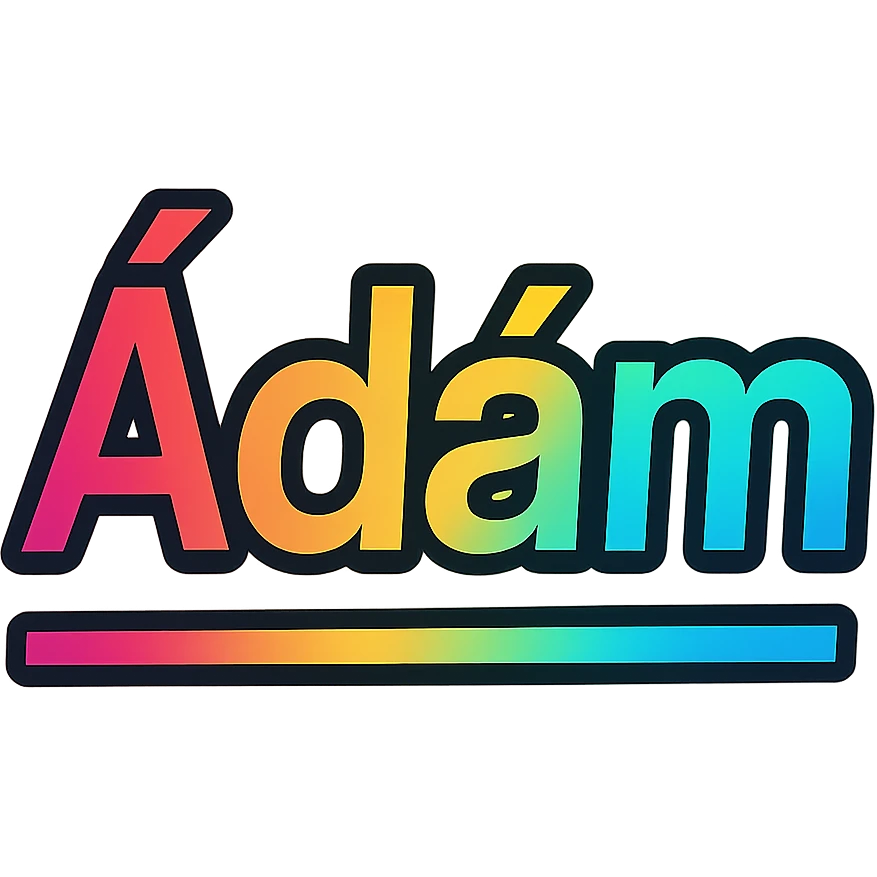 Ádám name in modern colorful gradient font with dark outline, partially or fully underlined below the name, transparent background, in the style of sample images emoji