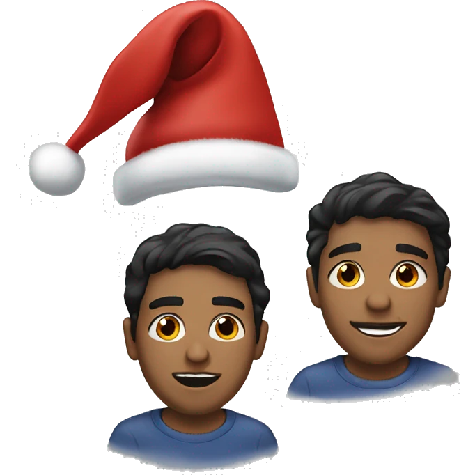 Two dark haired light skinned men in santa hats emoji