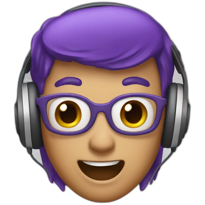 Create a surprised emoji with purple hair and headphones emoji