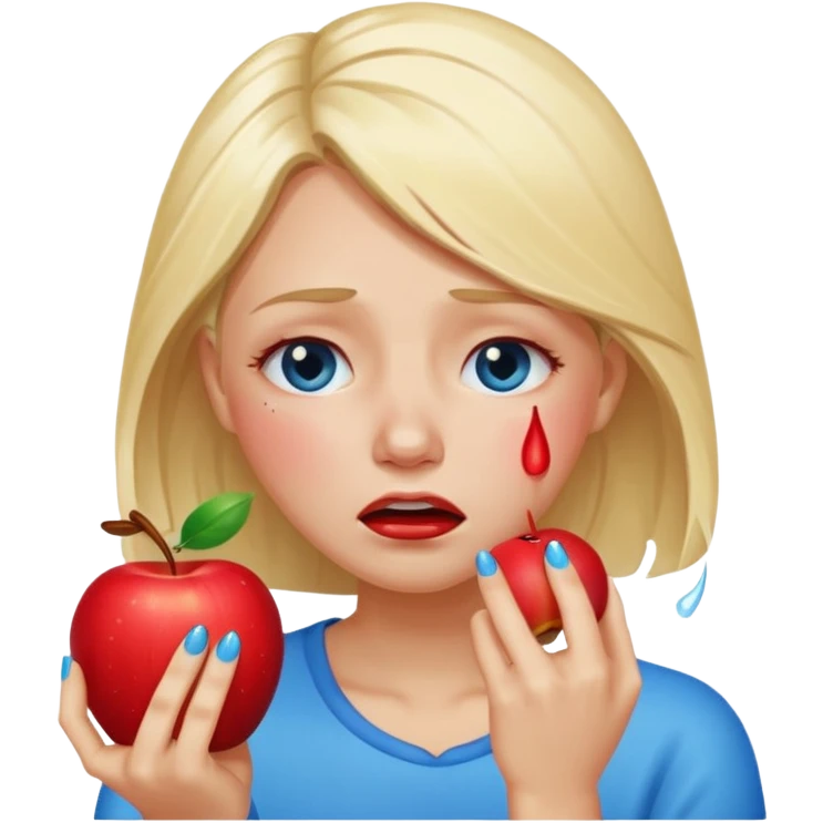 woman crying eating apple. make tears blue color and hair blonde emoji