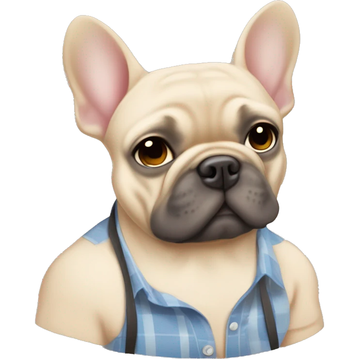 Frenchie breeder with blue eyes and light skin he’s from Cuba and a blonde haired fat frenchie and a fluffy dark grayish one and his shirt needs to say “Lazy Bulls” emoji