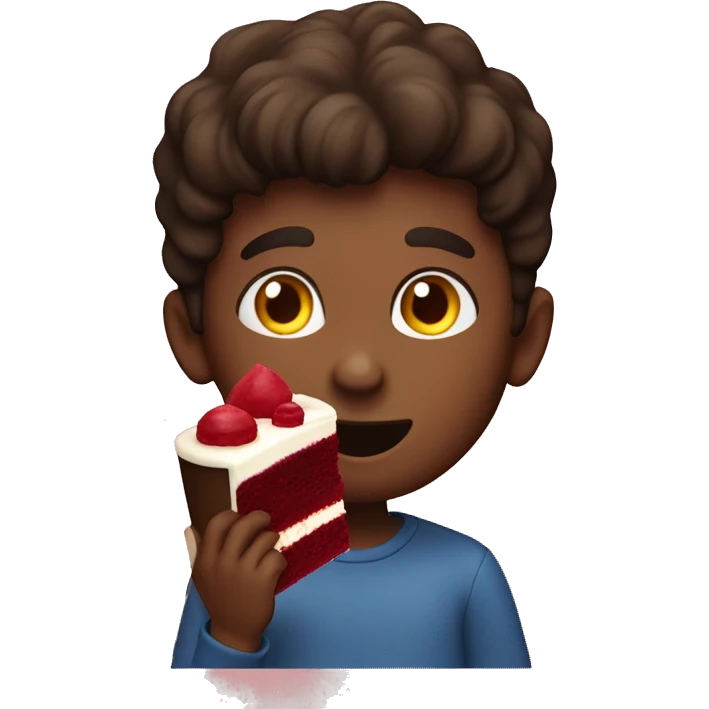 boy eating a red velvet cake  emoji