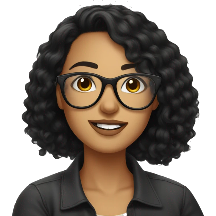 Beautiful women with big black glasses, black hair, sitting in the floor taking a selfie emoji