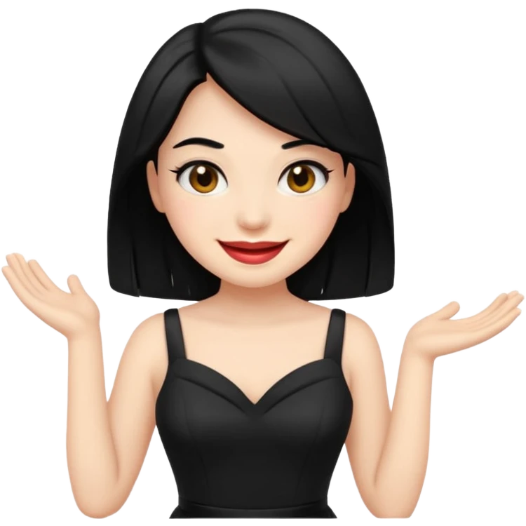 “Emoji girl, femme fatale, black hair. megan fox vibes black dress emoji