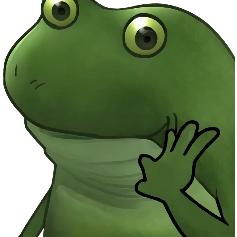 Funny mutant frog with extra limbs making a goofy face emoji