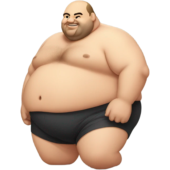 Fat man shirtless crawling, side view emoji