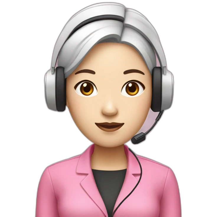 asian woman Employee with white skin and black eye and headphone with microphone who is wearing pink office clothes emoji